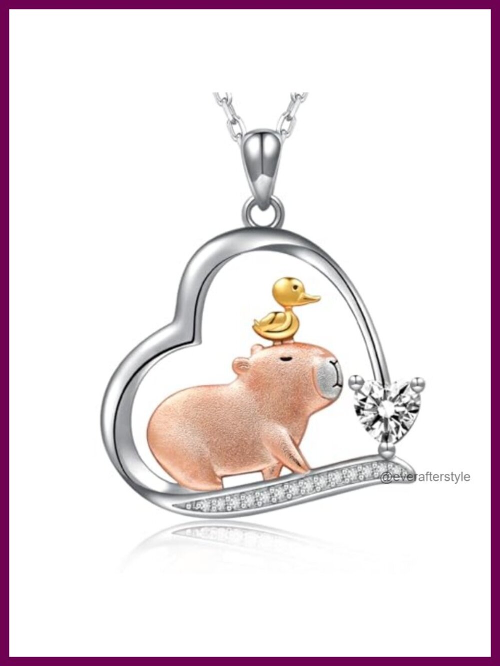 925 Sterling Silver Capybara Pendant Necklace, Zirconia Heart Charm, Animal